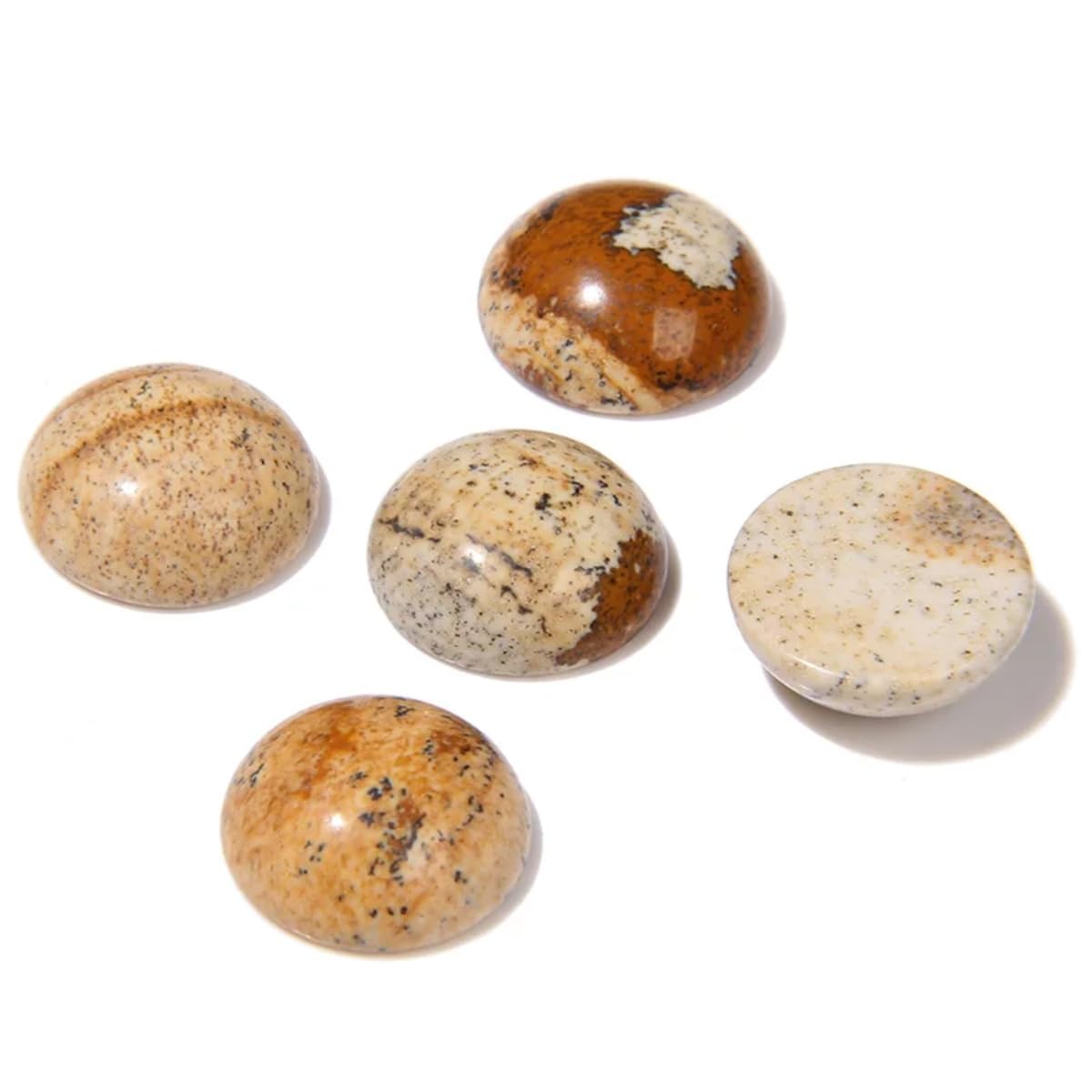 20pcs 10mm Natural Stone No Hole Brown Picture Semicircle Smooth Cabochons Beads Healing Chakra Crystal Stone Bead for Jewelry Making Rings Earrings Necklace Bracelet DIY Crafts