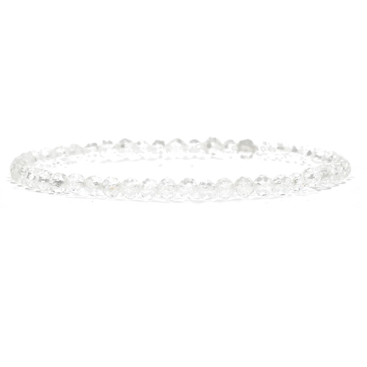 Angelstones Natural Clear Quartz Gemstone Stretch Bracelet, 4mm Faceted Round Beads, Crystal Healing for Women