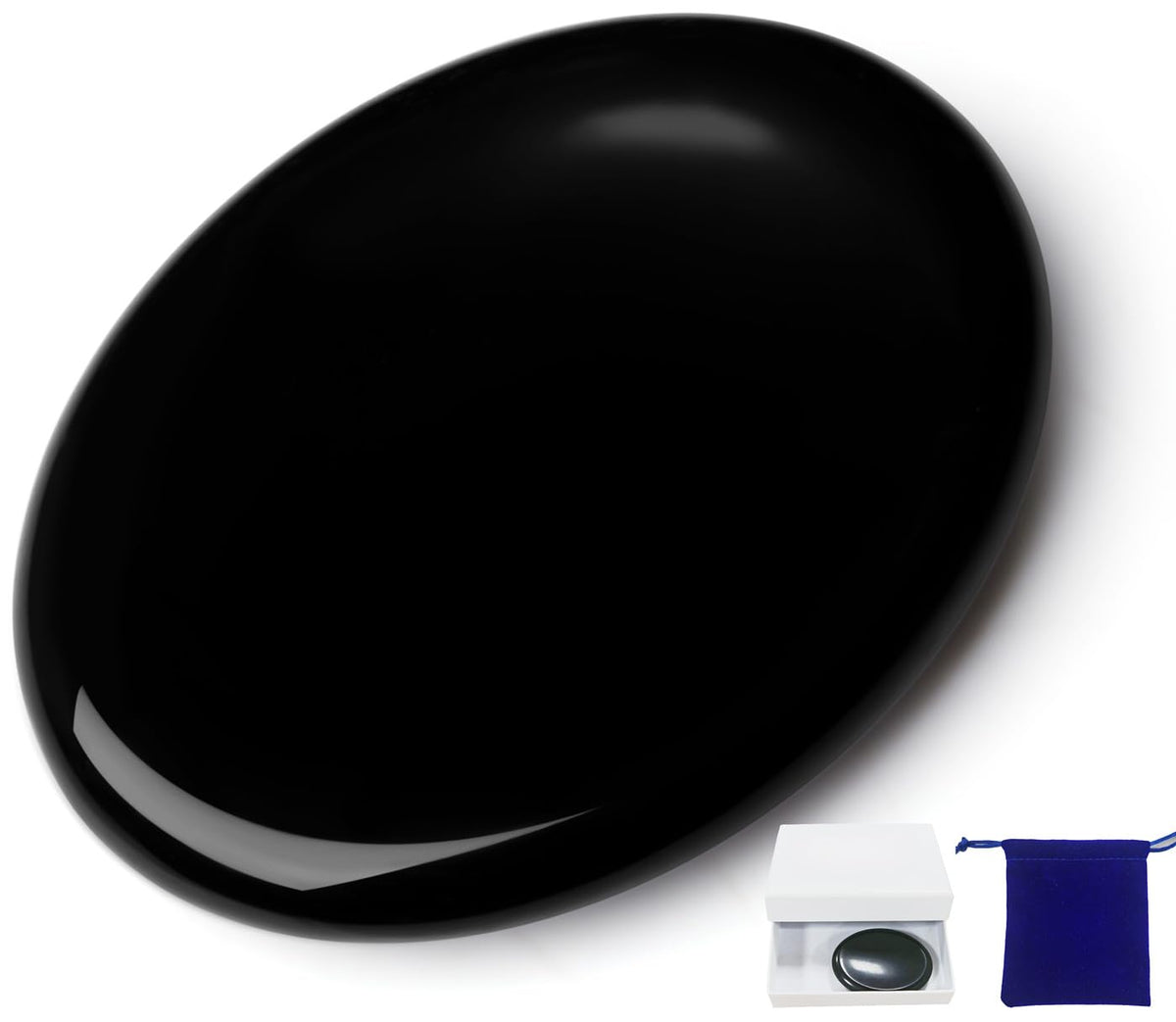 NUKAYAI Thumb Worry Stone Black Obsidian Crystal Stone Healing Crystals Pocket Oval Natural Stress Relief Gifts Meditation Accessories Palm Reiki Tiny Fidget Trinket Anxiety Relief Items for Women Men