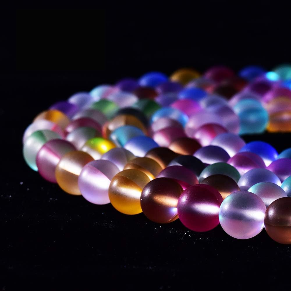 Asingeloo 38PCS 10mm Natural Coloful Mystic Aura Quartz Gemstone Frosted Matte Titanium Rainbow Round Loose Beads 15 inch Full Strand Crystal Healing Power Quartz