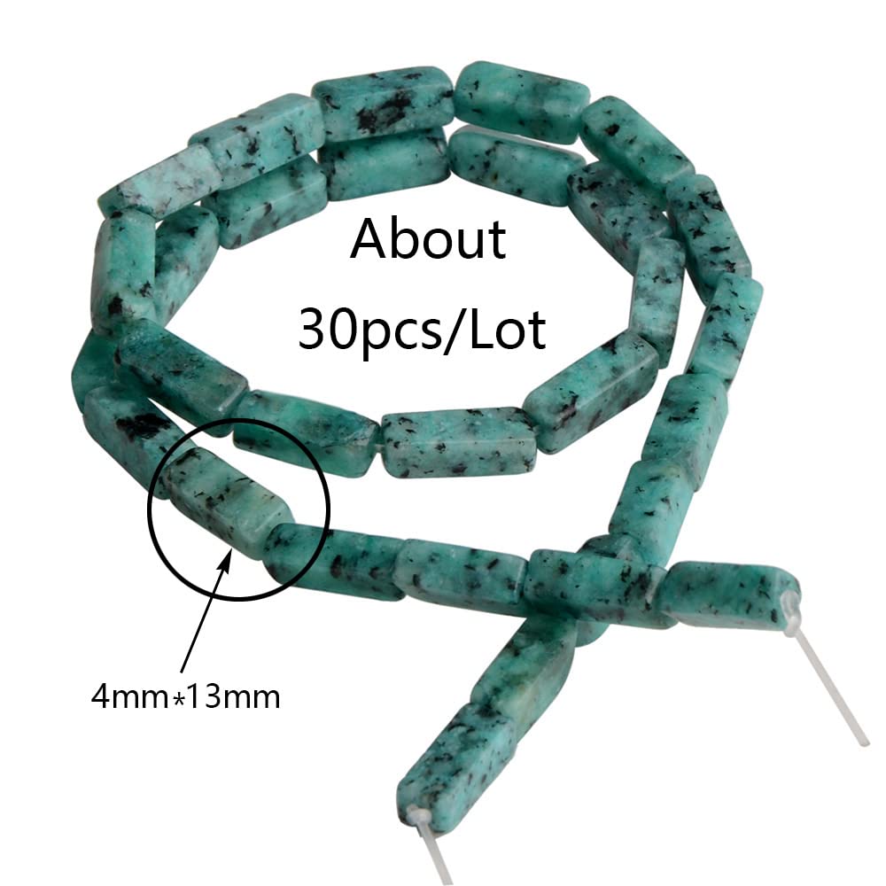 4x13mm Natural Stone Malachite Rectangular Column Tube Cylinder Spacer Loose Beads Gemstone for DIY Bracelets Necklace Jewelry Making Strand 15 Inch (28-30pcs)