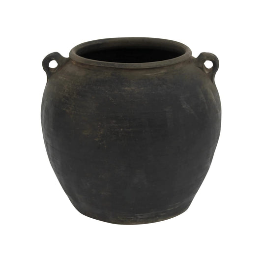 Artissance Vintage Charcoal Gray Ceramic Pottery Jar – Large 12'' Decorative Vase with Dual Handles