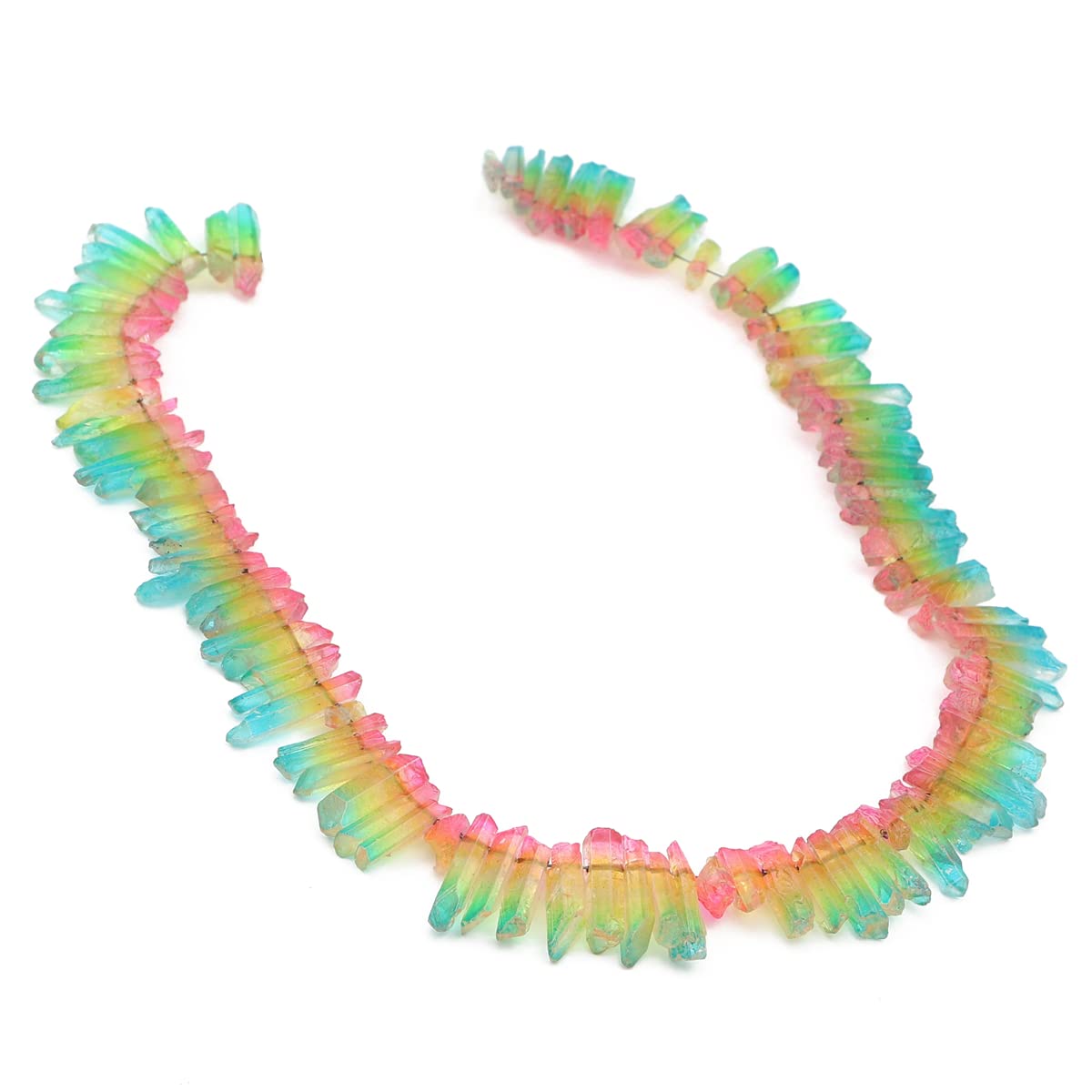 BEADIA Pink/Green Titanium Coated Crystal Quartz Spike Point Stick Beads Rough 1.0"-1.5" for Jewelry Making 15 Inch/Strand