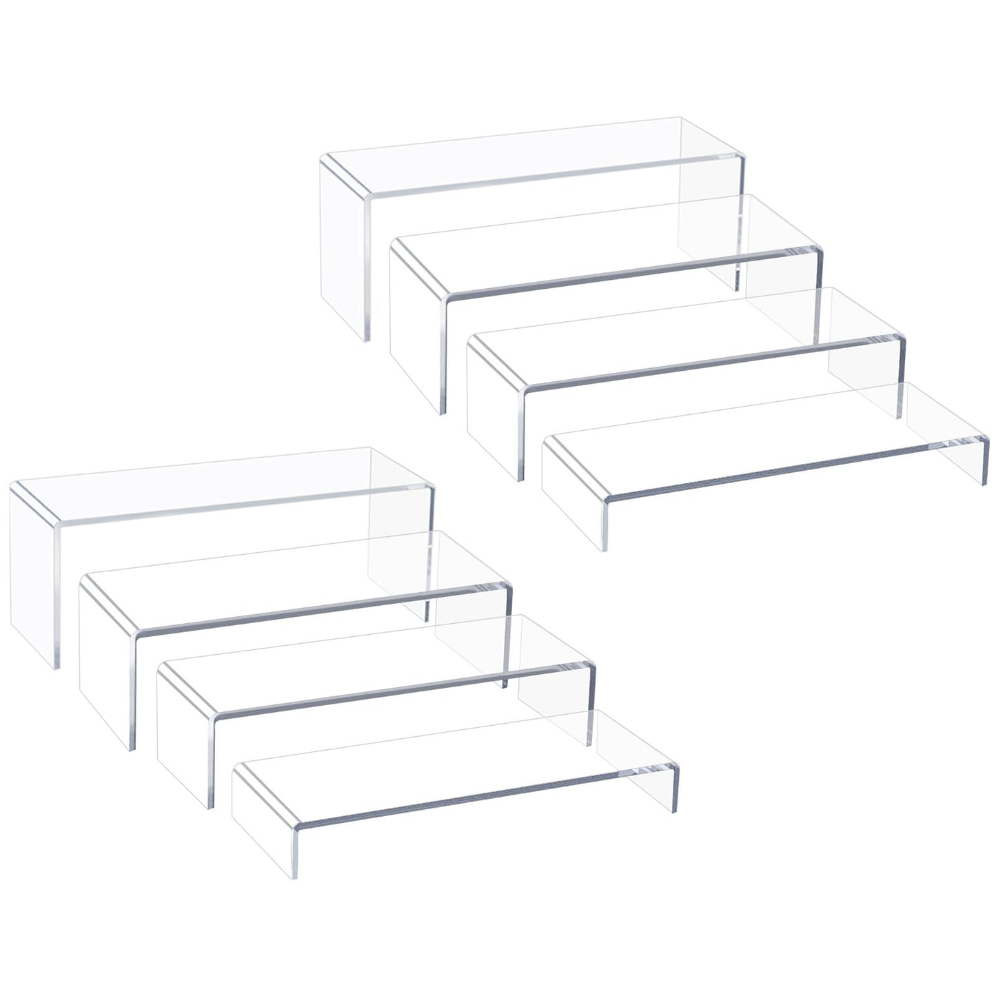 Acrylic Display Riser Stand of 8pcs, 5mm Thickness, 12'' Length Tierd Display Stands, Acrylic Shelf Risers for Perfume Display,Risers for Buffet Table,Cupcake Stand,Pop Figurines,Tumbler,Food