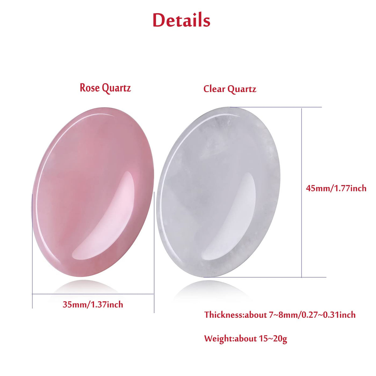 Thumb Worry Stone for Anxiety Healing Crystals Sets 2PCS Rose Quartz Clear Quartz Hand Carved Stones Gemstone Pocket Natural Stone Meditation Reiki Oval Shaped Palm Stone Therapy
