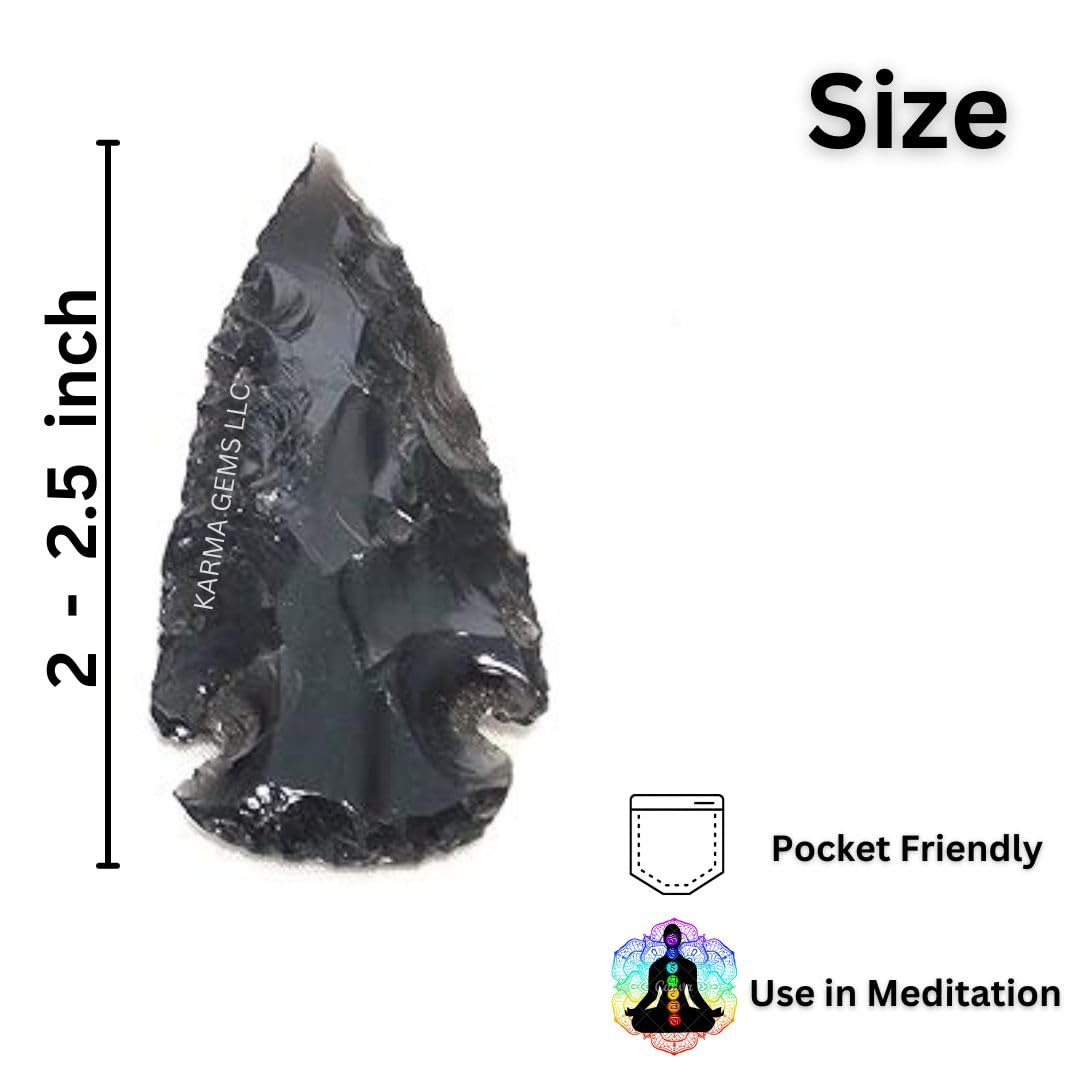 Karma Gems 2" to 2.5" Black Flint Black Obsidian Arrowheads - Jewelry Necklace Pendant for Men & Women - Healing Inner Anger, Tension from Chakra - Powerful Cleanser of Negative Energy - (Pack of 5)