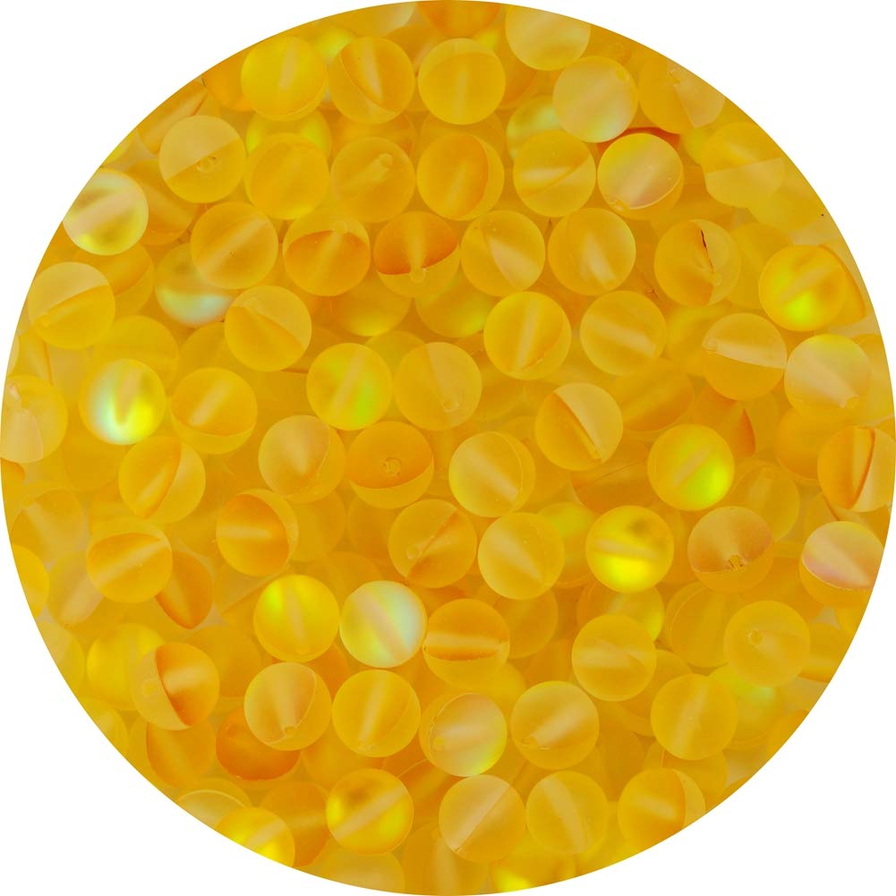 Matte Aurora Crystal Glass Beads Yellow 100pcs 8mm Flash Glitter Shining Mermaid Round Loose Aura Bead Frosted Moonstone for Jewelry Making (Yellow, 8mm)