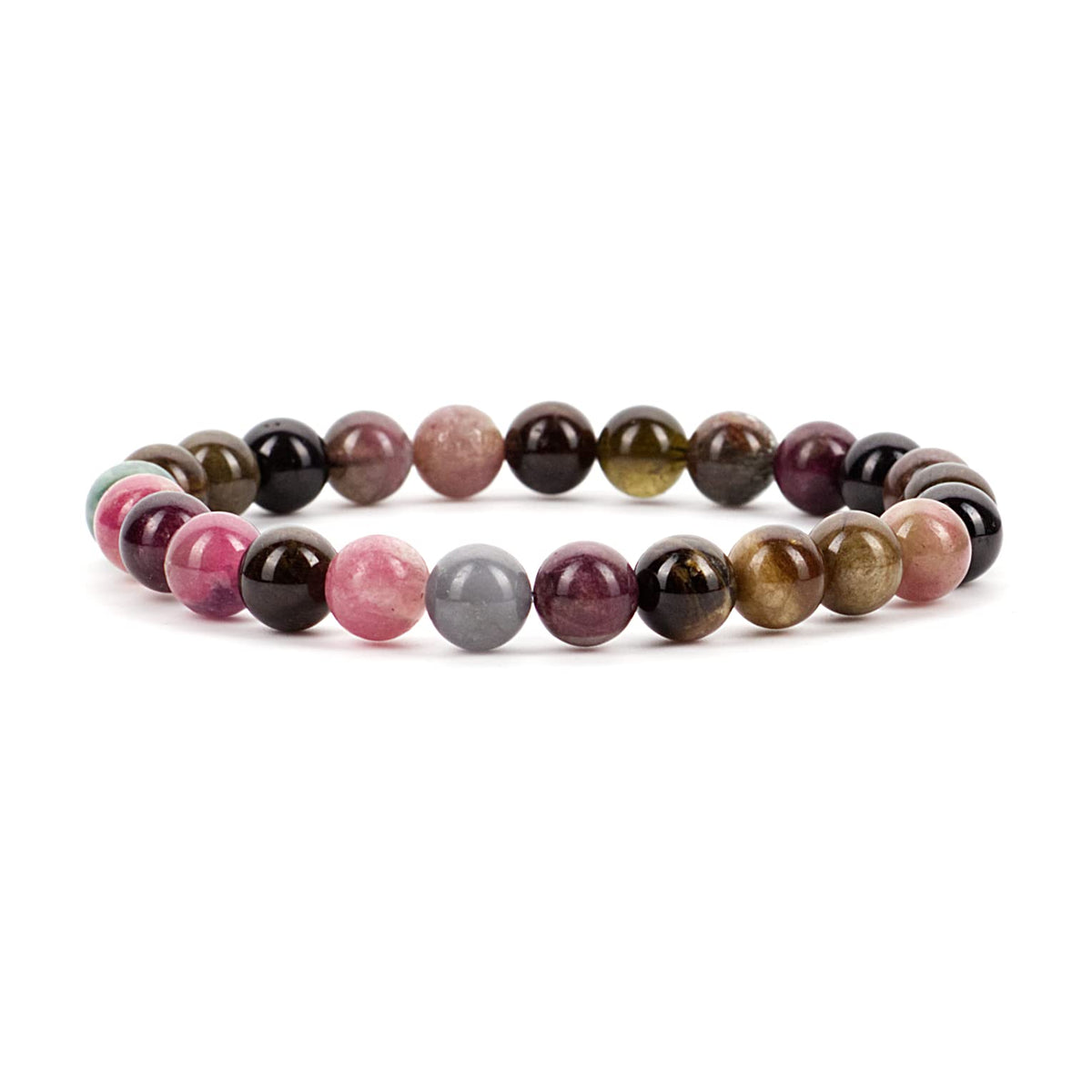 Cherry Tree Collection Rainbow Tourmaline Beaded Bracelet – Genuine 8mm Gemstone Stretch Bracelet for Men & Women – Handmade Crystal Bracelet - (Rainbow Tourmaline - S)
