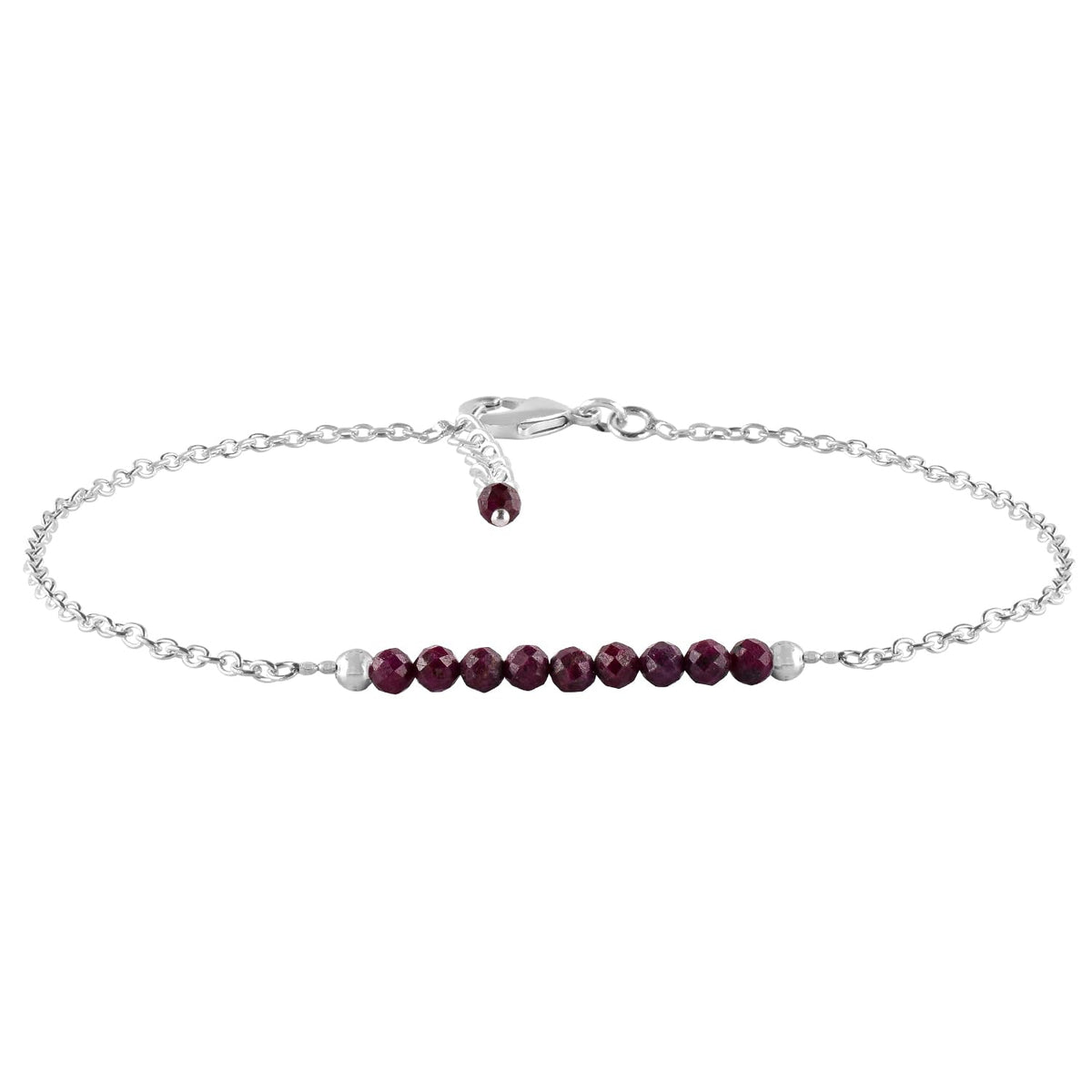 YANARA Ruby Ankle Bracelet for Women, Natural July Birthstone, Pink Gemstone Beaded, Handmade Dainty Anklets - Large Ankle Silver Plated Waterproof Anklets 9"+1.25" inch Chain, Chakra Energy Crystals