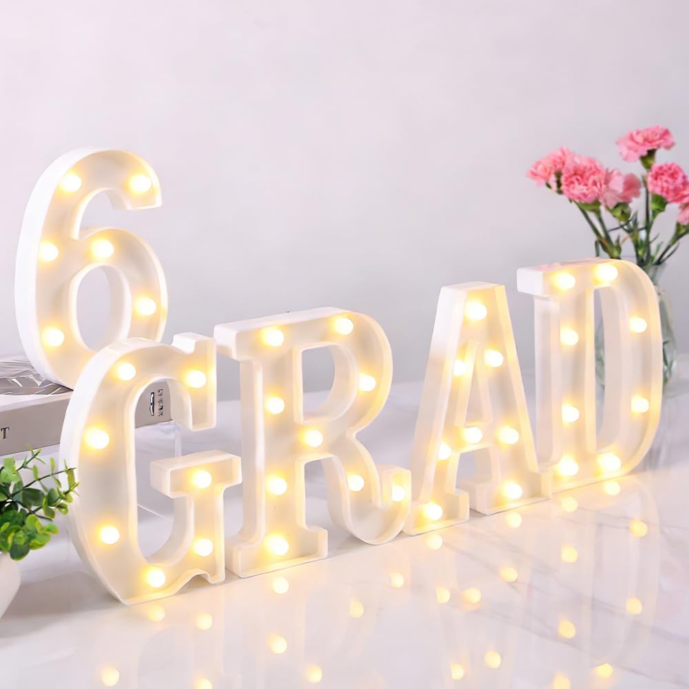 2026 Graduation Decorations – 8 LED Marquee Light-Up Letters,"Grad 2026"for Preschool, Kindergarten, School, and College Party Décor