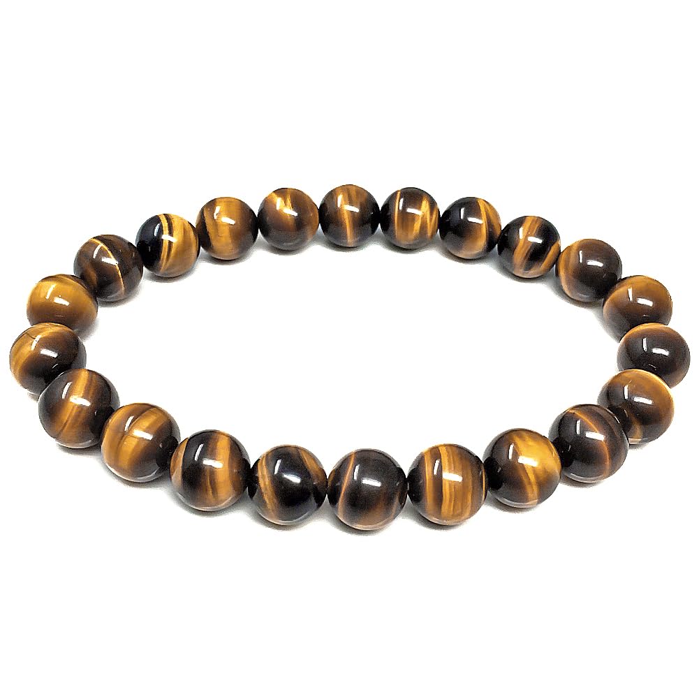 chengmu 8mm Yellow Tiger Eye Stone Stretch Bracelet, Natural Gemstone Round Stone Crystal Beads for Beaded Elastic Bracelet 7.5"