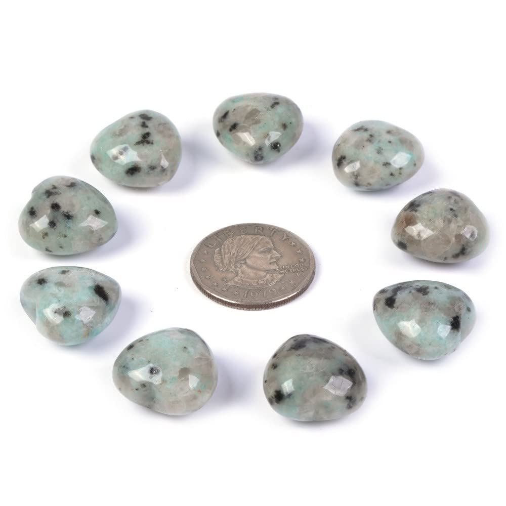 Natural Kiwi Jasper Gemstone Healing Crystal 0.8" Mini Puffy Heart Pocket Stone Iron Gift Box (Pack of 10)