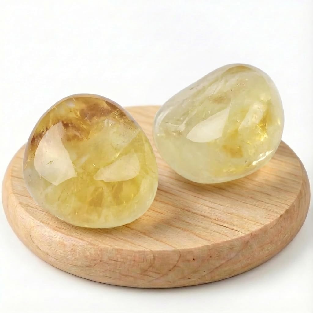 Super Large Polished Citrine Healing Crystal Stones - 2 Pcs of 1.2" Worry Stone for Anxiety, Pocket Palm Gemstones Handpicked Natural Tumbled Rocks for Meditation, Reiki, Chakra, Home Decor