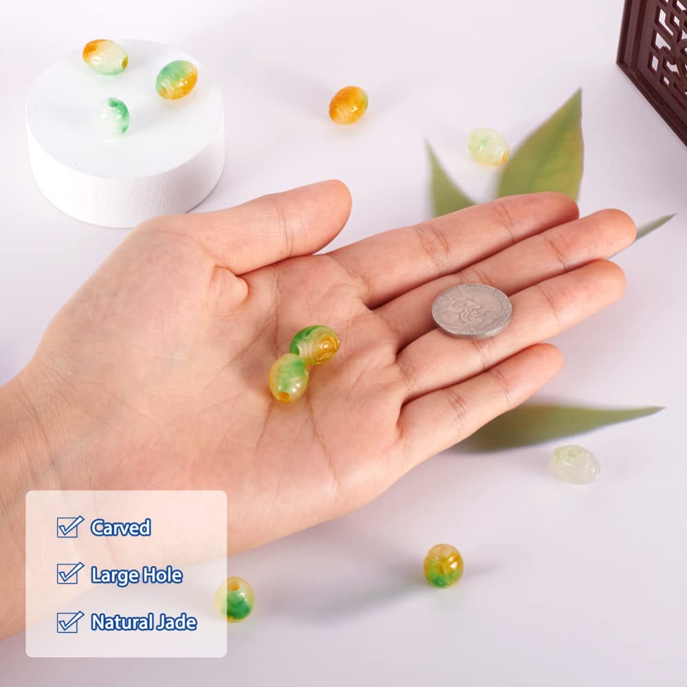 Fashewelry 10Pcs Natural Myanmar Jade Stone Large Hole Beads Engraving Carved Gemstone European Charms Bead Barrel Rondelle Shape Healing Chakra Gems Loose Spacers for Jewelry Making 4mm Hole