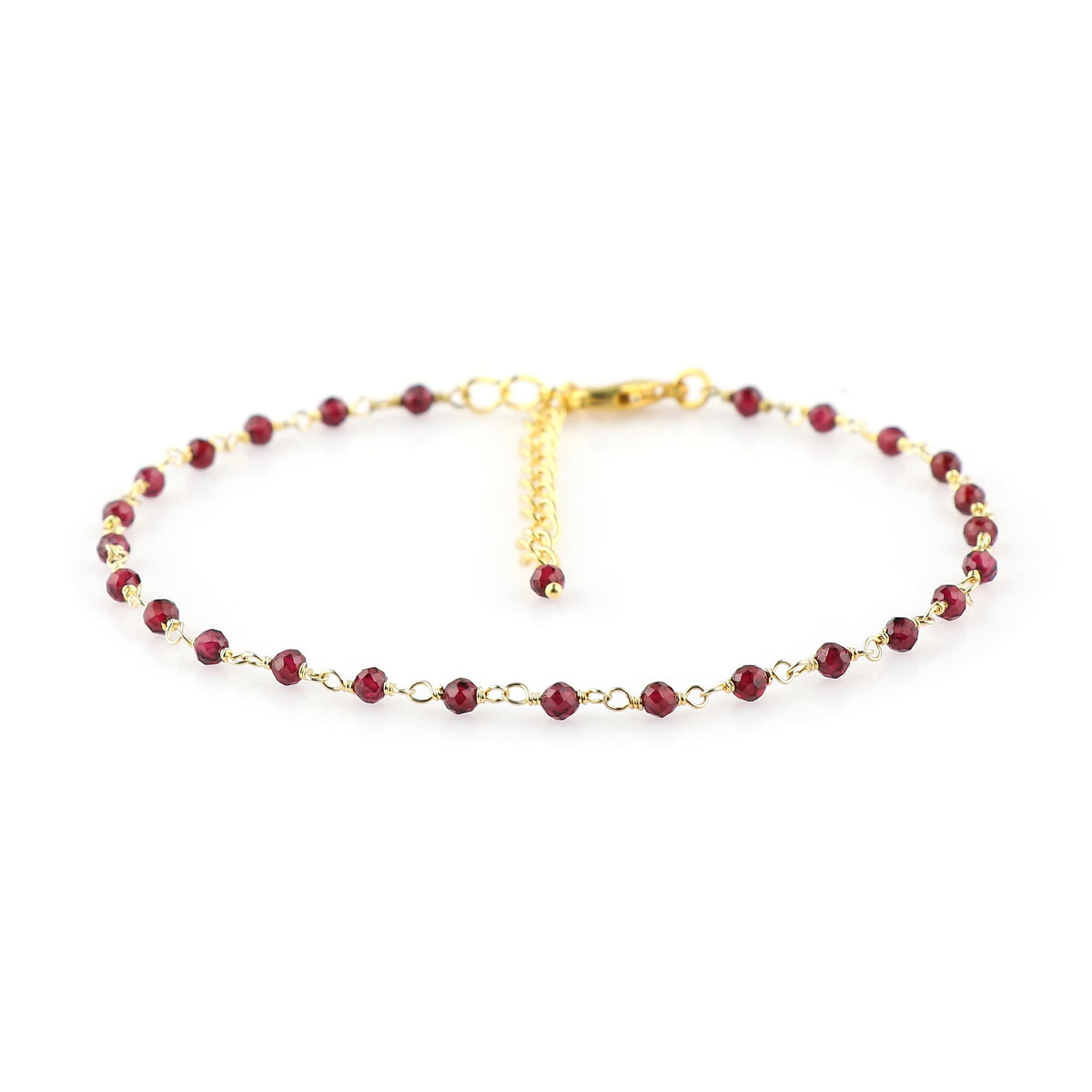 JOR Natural Garnet Beaded Rosary Anklet, Handmade Craft, Anklet Beads Bracelet, Chakra Healing Anklet, Gemstone Women Jewelry, Dainty Gold Plated Anklet 9 inch + 2 inch (1pcs)