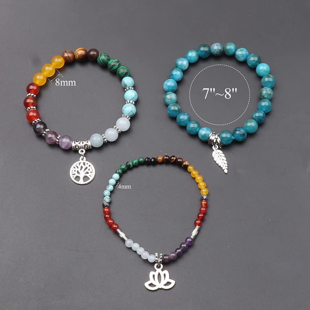 UEUC Natural Gemstone Chakra Bracelets for Women, Multilayer Tree of Life Lotus Crystal Healing Stone Bracelet Sets, Yoga Meditation Reiki Relax Bracelets for Stress Relief(#117)