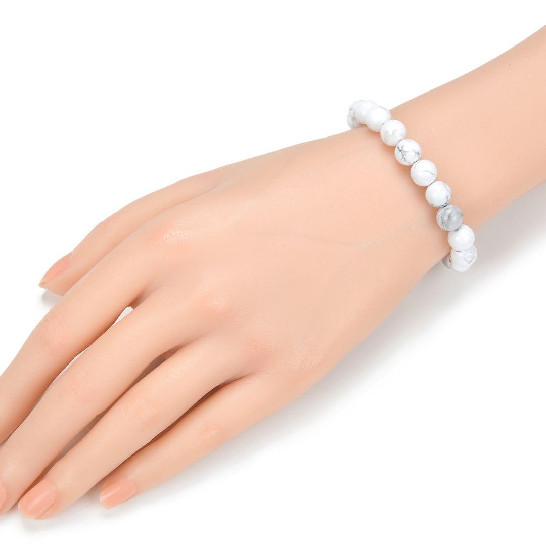 Adabele 1pc Real Natural White Howlite Gemstone Beaded Bracelet 7 inch Stretch Chakra Healing Crystal Stone Jewelry Energy Quartz Rock GB8-23