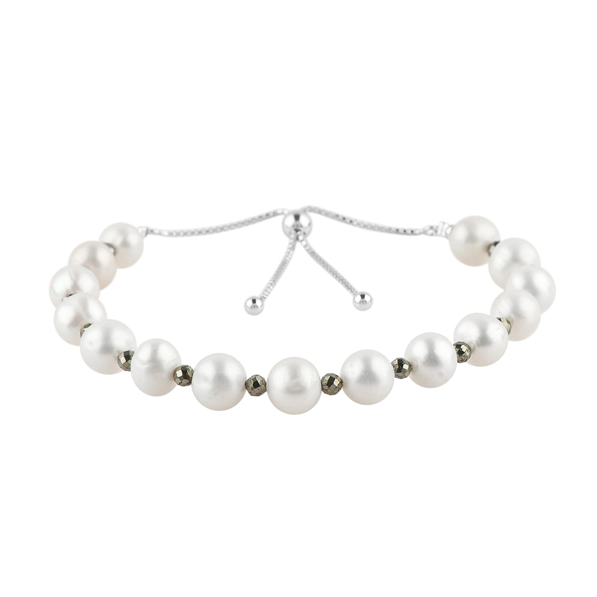 CRYSTALIS Natural Pyrite And Freshwater Pearl Beaded Bracelet, Elegant Beads Crystal, Chakra Bracelet, Healing Bracelet, Gemstone Jewelry, Friendship Bracelet, 925 Sterling Silver Slider 10 inch