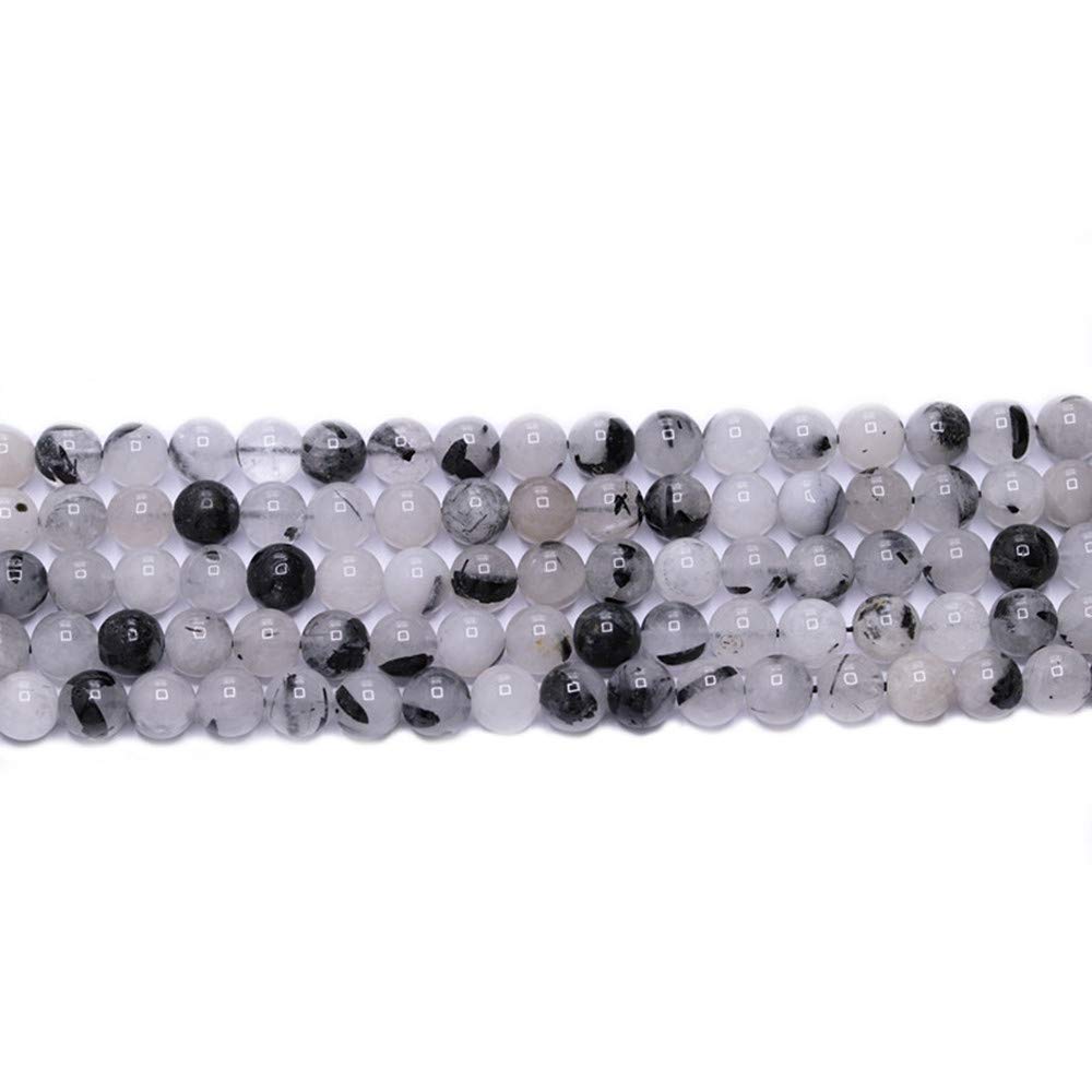 PLTbeads Gorgeous Black Rutilated Quartz Natural Gemstone Loose Beads 6mm Smooth Round Approxi 15 inch DIY Bracelet Necklace for Jewelry Making