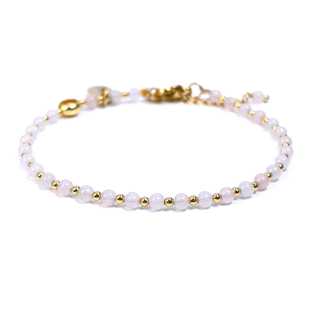 Morchic 3mm Pink Rose Quartz Natural Gemstone Beaded Bracelet for Women, Dainty Tiny Charm Jewelry, Adjustable 7.1-8.6", Ideal Birthday Holiday Gift