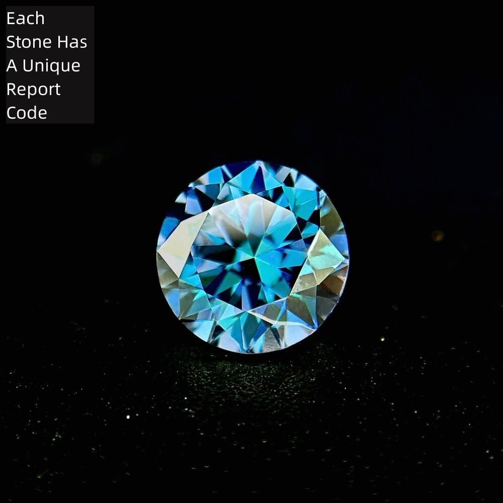 Dlbazoyx Round Color Moissanite Stone Lab Grown Simulated Gemstone Green Blue 0.3-4ct Loose Cut Moissanites Gems (Dark Seablue, 6.5mm 1ct)