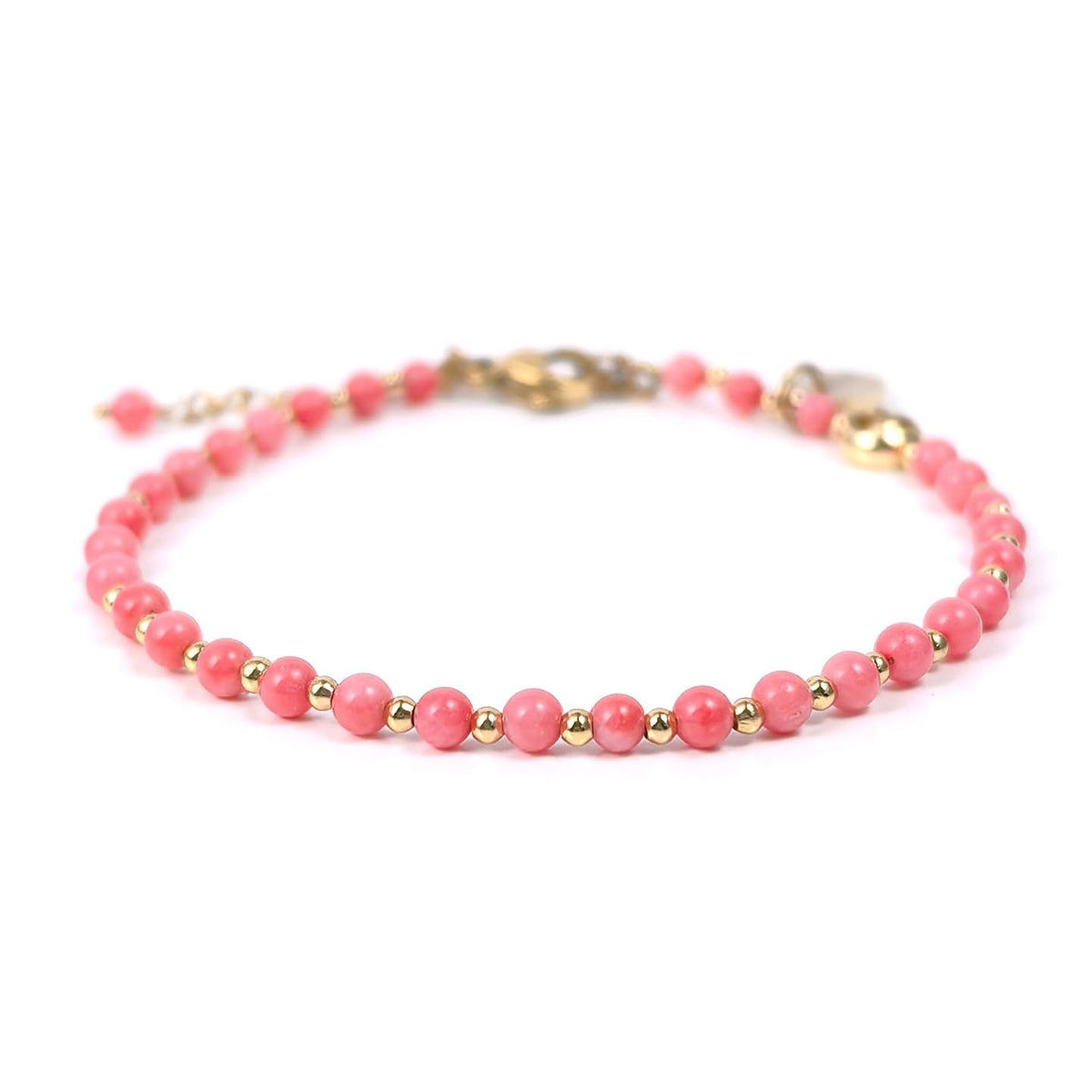 Morchic 3mm Pink Coral Natural Gemstone Beaded Bracelet for Women, Dainty Tiny Charm Jewelry, Adjustable 7.1-8.6", Ideal Birthday Holiday Gift