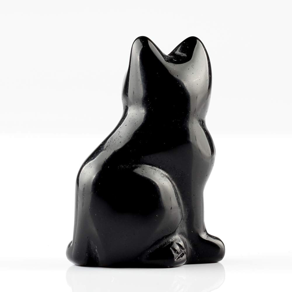 YWG Stone Black Obsidian 2.0inch Cat Large Statue Feng Shui Crafts Carved Figurine Chakra Carving Healing Reiki