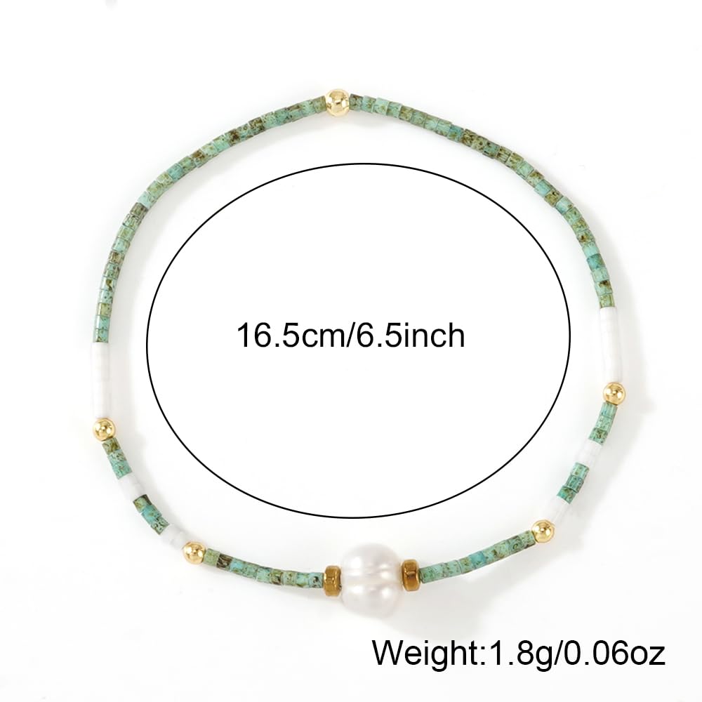 Opalencian Aventurine Pearl Beaded Stackable Bracelet for Women,3PCS/set Stack Green Beads Bracelet Charm Jewelry Gifts Friendship