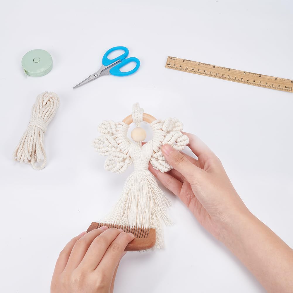 ORIGACH 3 Set DIY Angel Macrame Kit, Boho Wall Hanging Ornament for Beginners, Angel Wings Kit with Instruction Tutorial for Adults, Beige