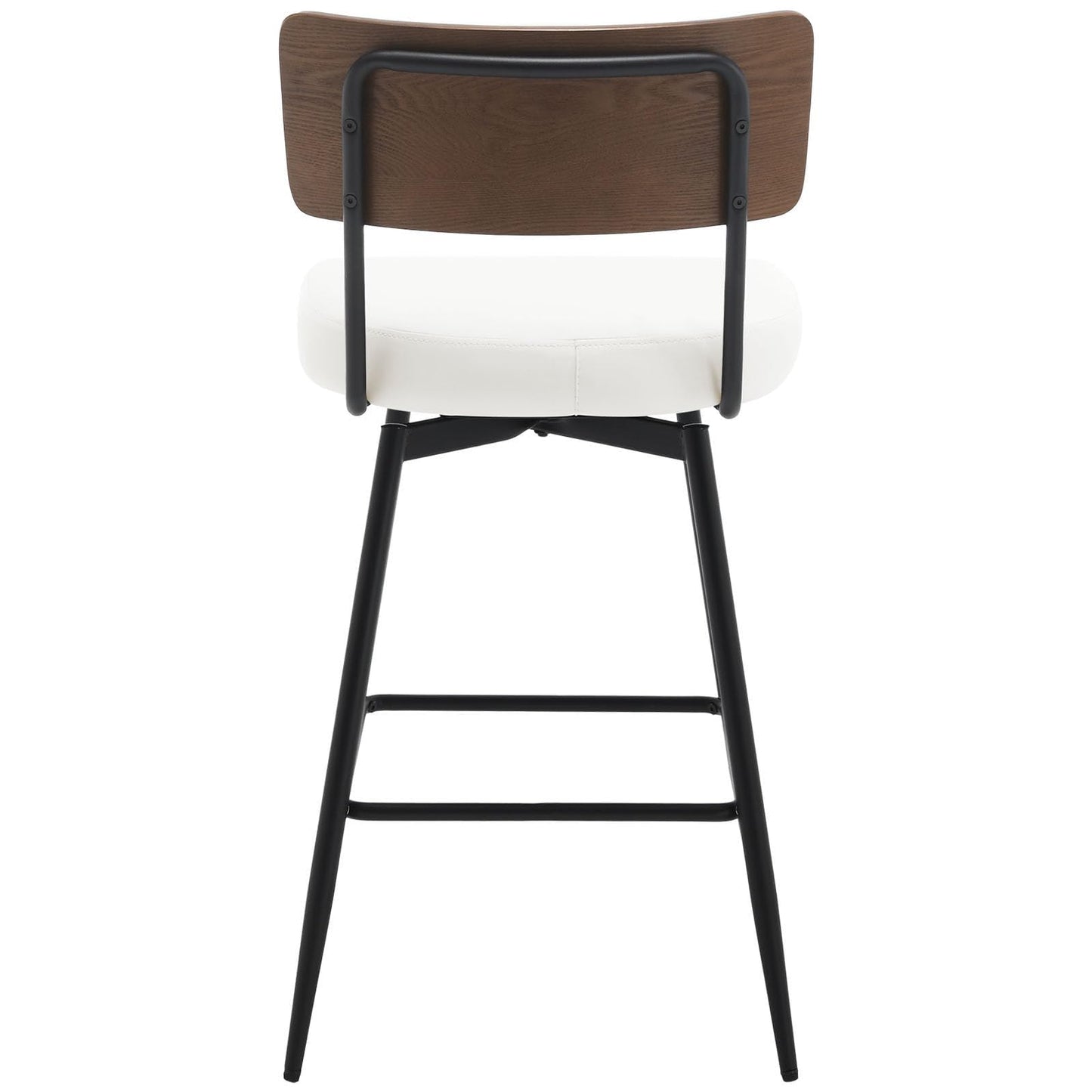 Bekrvio Counter Height Swivel Bar Stools Set of 4, Upholstered Faux Leather Barstools with Wood Backs and Metal Legs, 26" Seat Height Counter Bar Stool for Kitchen Island, White