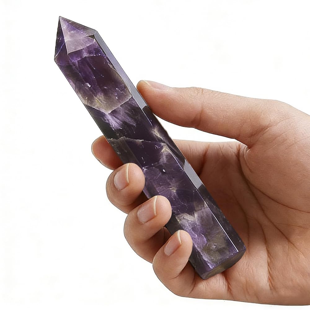 Amethyst Crystal Point Wand 5.9 Inch Natural Healing Crystal Wand for Reiki Chakra Balancing Meditation & Spiritual Energy Therapy(5.9inch Wand Amethyst)