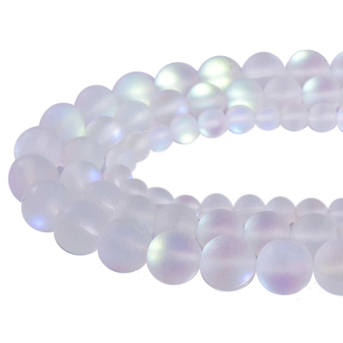 Asingeloo 4mm Matte Aurora Crystal Glass Beads White Mystic Aura Quartz Merimaid Frosted Moonstone Beads Crystal Healing Power for Jewelry Making 15" a Strand