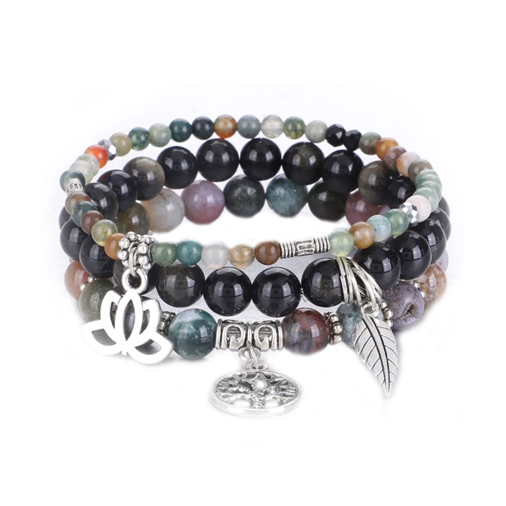 UEUC Tree of Life Yoga Healing Stone Bracelets, Multilayer Lotus Chakra Stone Reiki Bracelet Sets, Anxiety Crystal Natural Stone,for Women Stress Relief(#130)