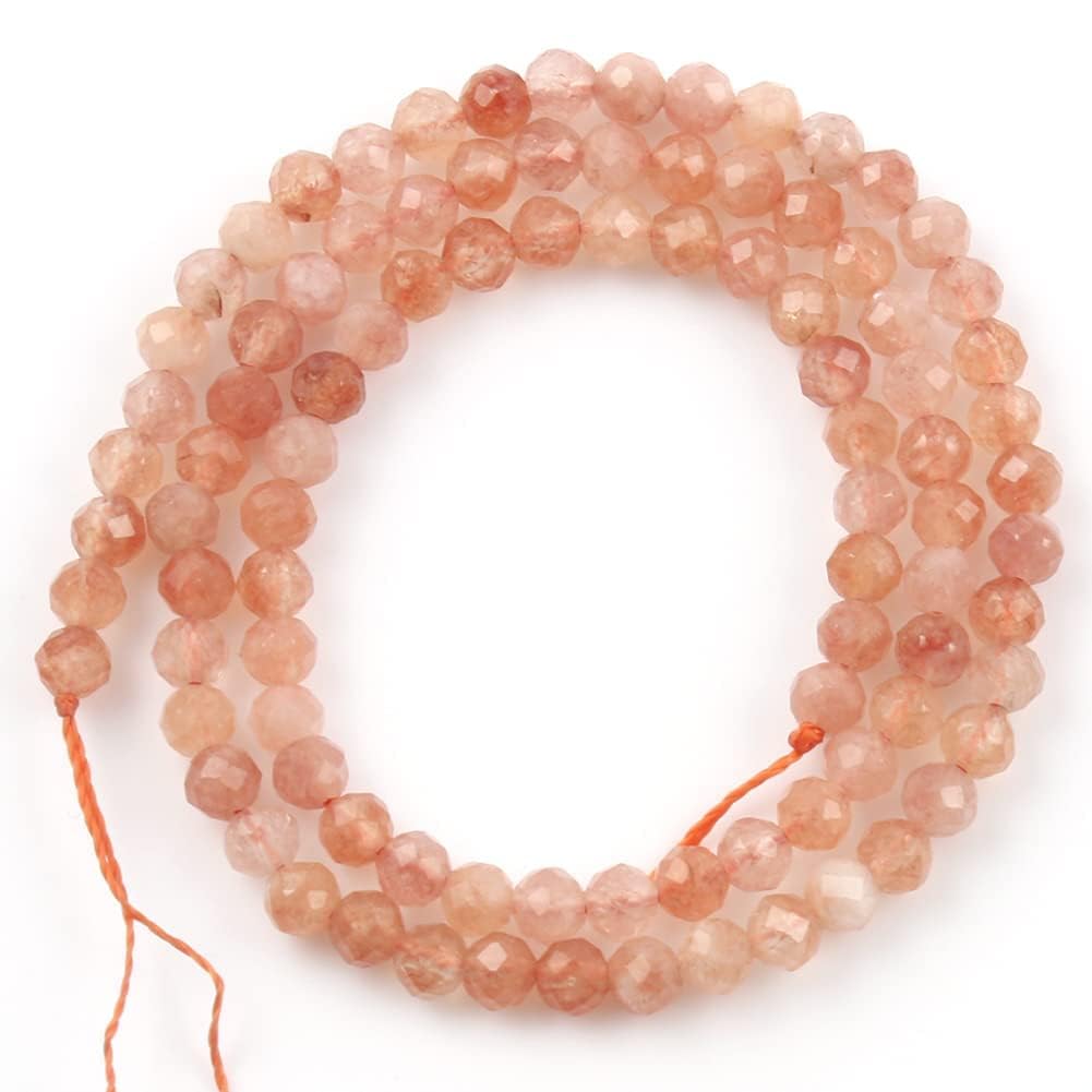 Song Xi 180pcs 2mm Natural Sunstone Gemstone Beads Faceted Round Loose Stone Beads for Jewelry Making (1 Strand)