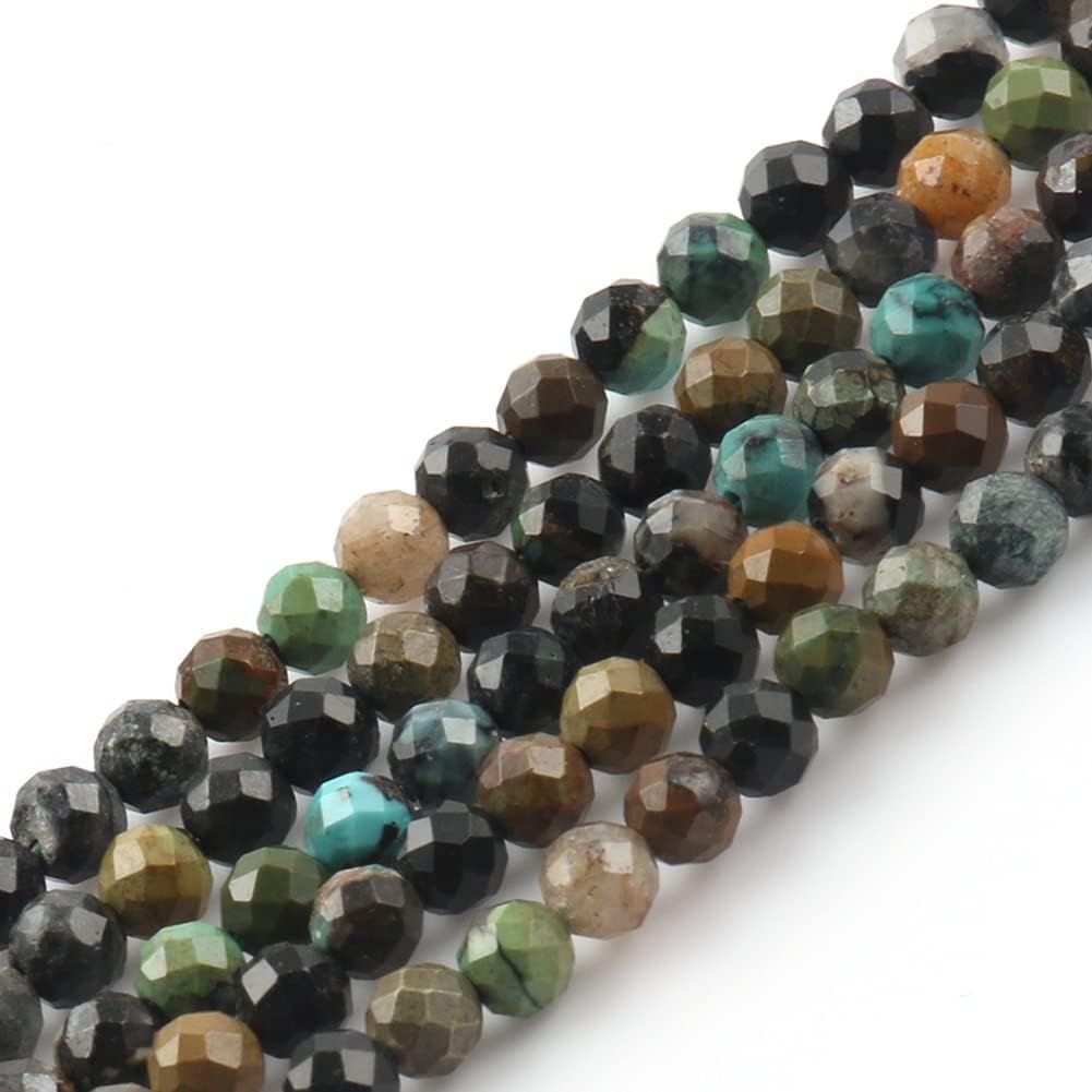 Song Xi 180pcs 2mm Natural African Turquoise Gemstone Beads Faceted Round Loose Stone Beads for Jewelry Making
