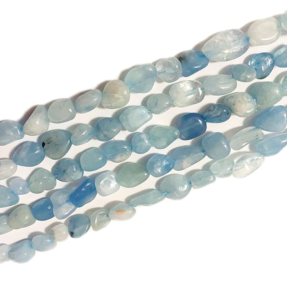 jodaying 6-8mm Natural Aquamarine Nuggets Oval Free Tumbled Pebble Semi Precious Gemstone Loose Stone Beads Approx 15.5 inch for DIY Jewelry Making