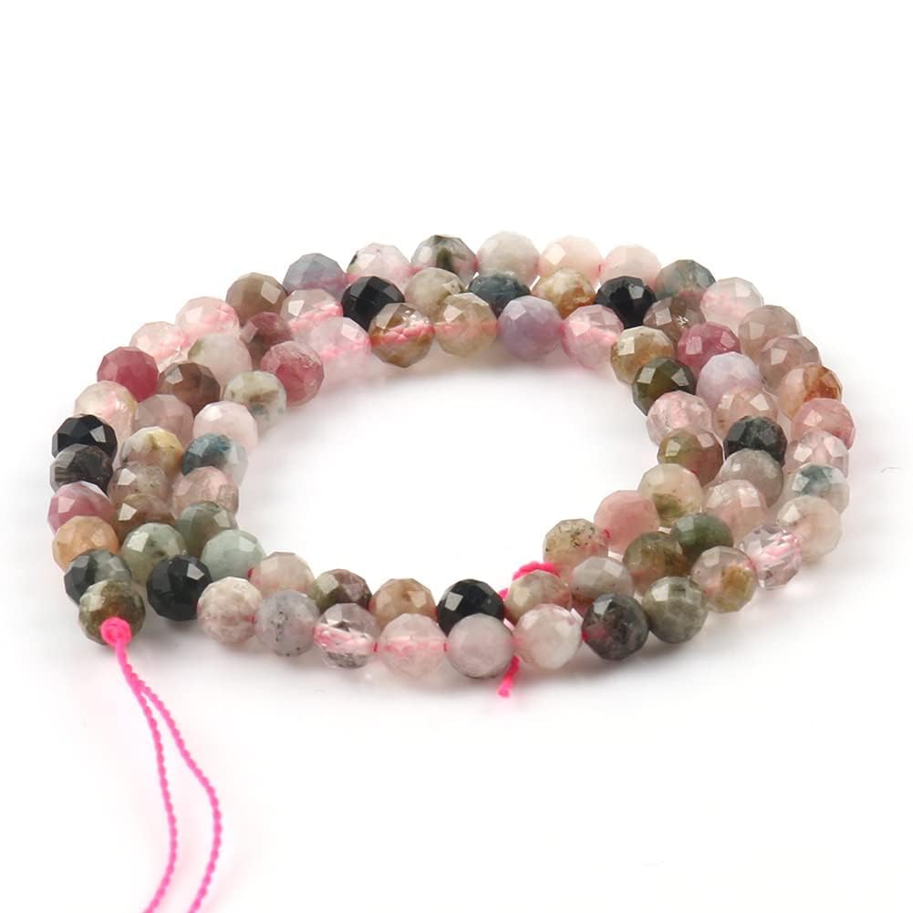 Song Xi 180pcs 2mm Natural Tourmaline Gemstone Beads Faceted Round Loose Stone Beads for Jewelry Making (1 Strand)