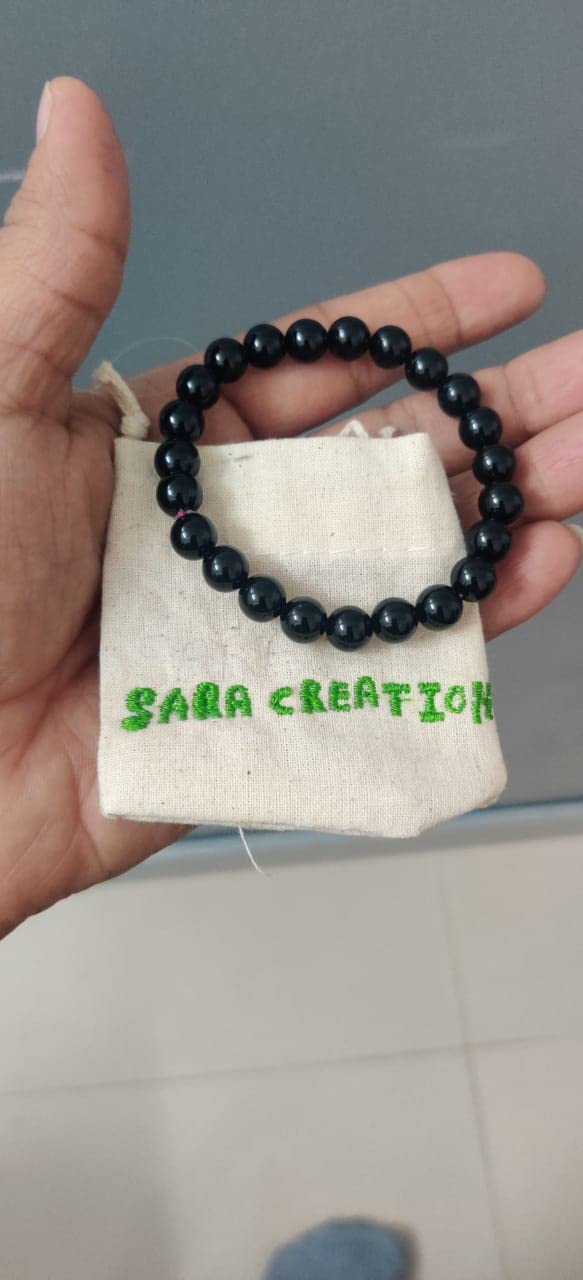 sara creation Black Tourmaline Bracelets Bead (8 Mm), Round Natural Gemstones Bracelets