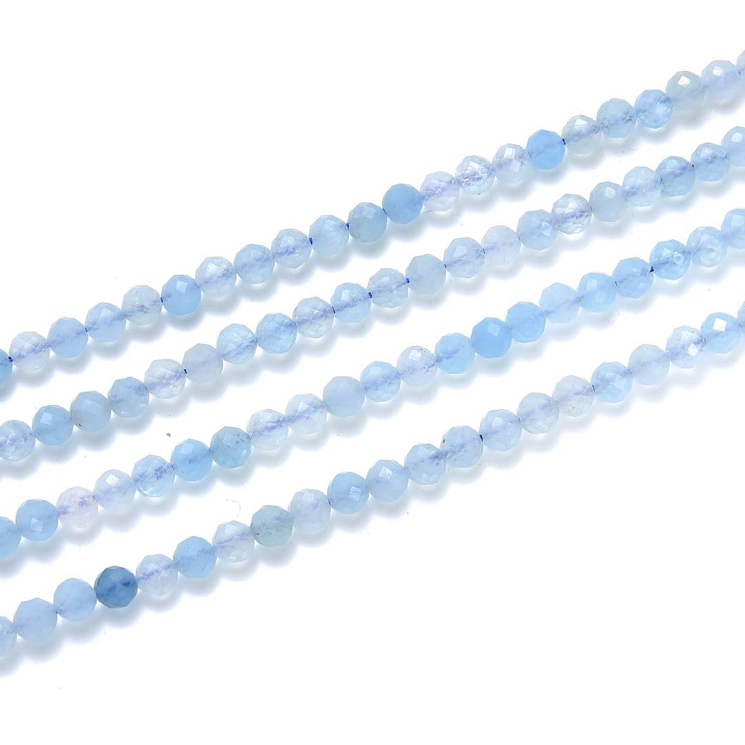 Adabele 30 Inch Natural Blue Aquamarine Healing Gemstone 3mm (0.12 Inch) Tiny Small Faceted Round Loose Beads Stone Spacer (220-240pcs Total) for Craft Jewelry Making GK3-8