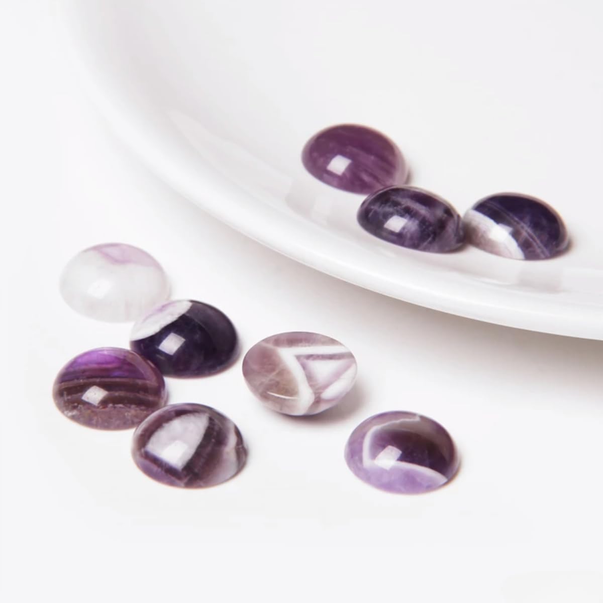 2TTFishoo 20pcs 6mm Natural Stone No Hole Amethyst Semicircle Smooth Cabochons Beads Healing Chakra Crystal for Jewelry Making Rings Earrings Necklace Bracelet DIY Crafts