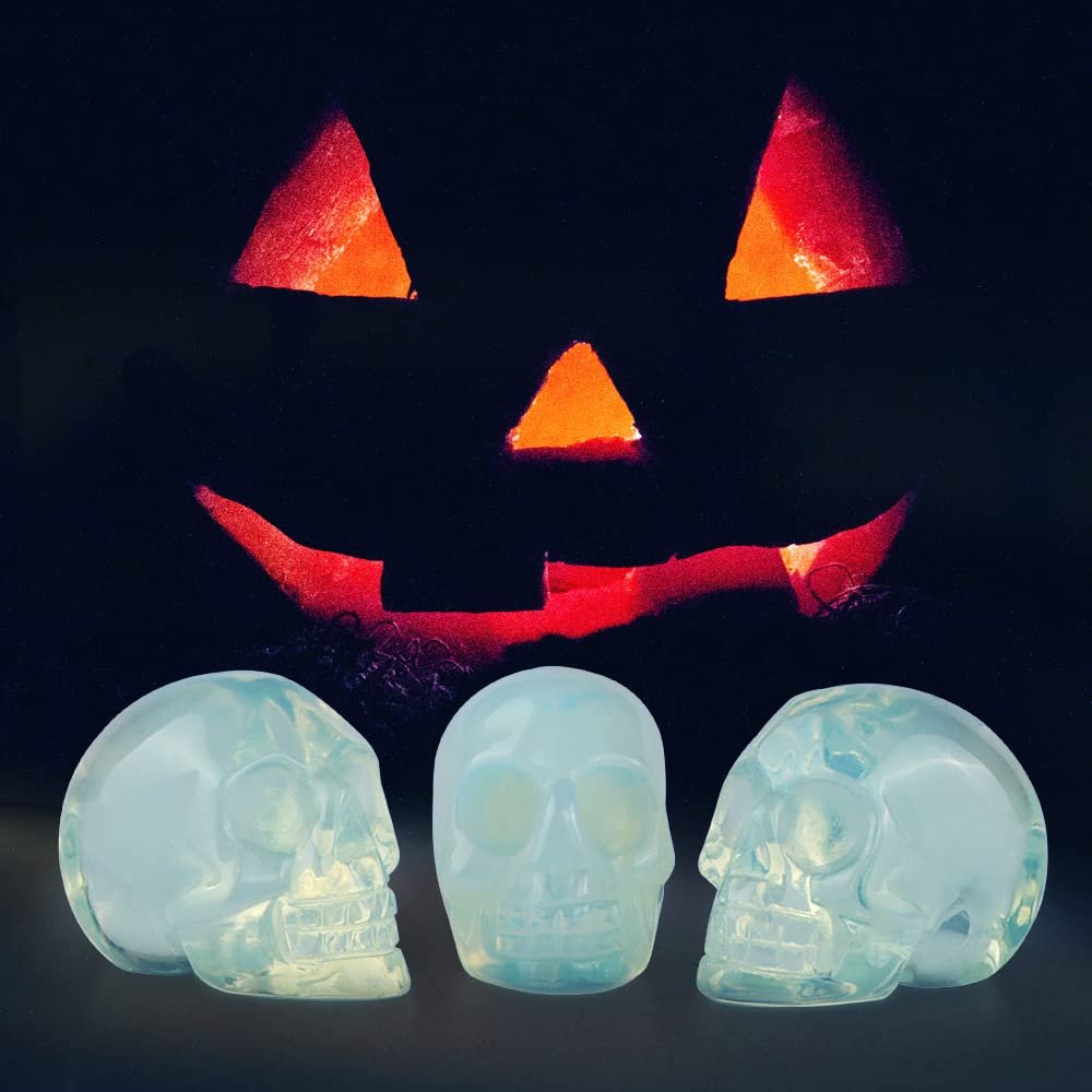 Artistone 2.0" Opalite Crystal Skull Head Decor Statue Crystals and Healing Stones,Carved Skull Halloween Decor Figurine Collectible Reiki Sculpture for Kitchen,Home,Art Room
