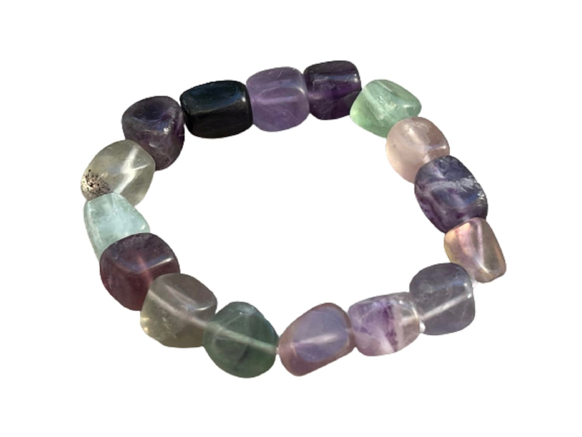 GAF TREASURES Rainbow Fluorite Crystal Nugget Bracelet, Genuine Rainbow Fluorite Tumbled Gemstone Bracelet, Healing Crystal Bracelet, Gift for Men & Women (1)