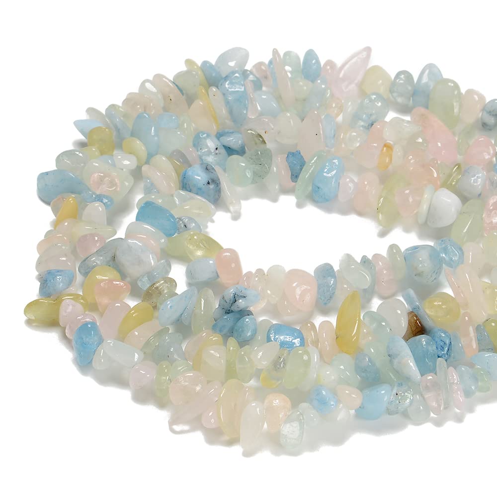 jodaying 5-8mm Natural Morganite Beryl Gemstone Chips Healing Gravel Bracelets Necklace Kit Irregular Tumble Stone Beads DIY Crafts Design Jewelry Making 32"