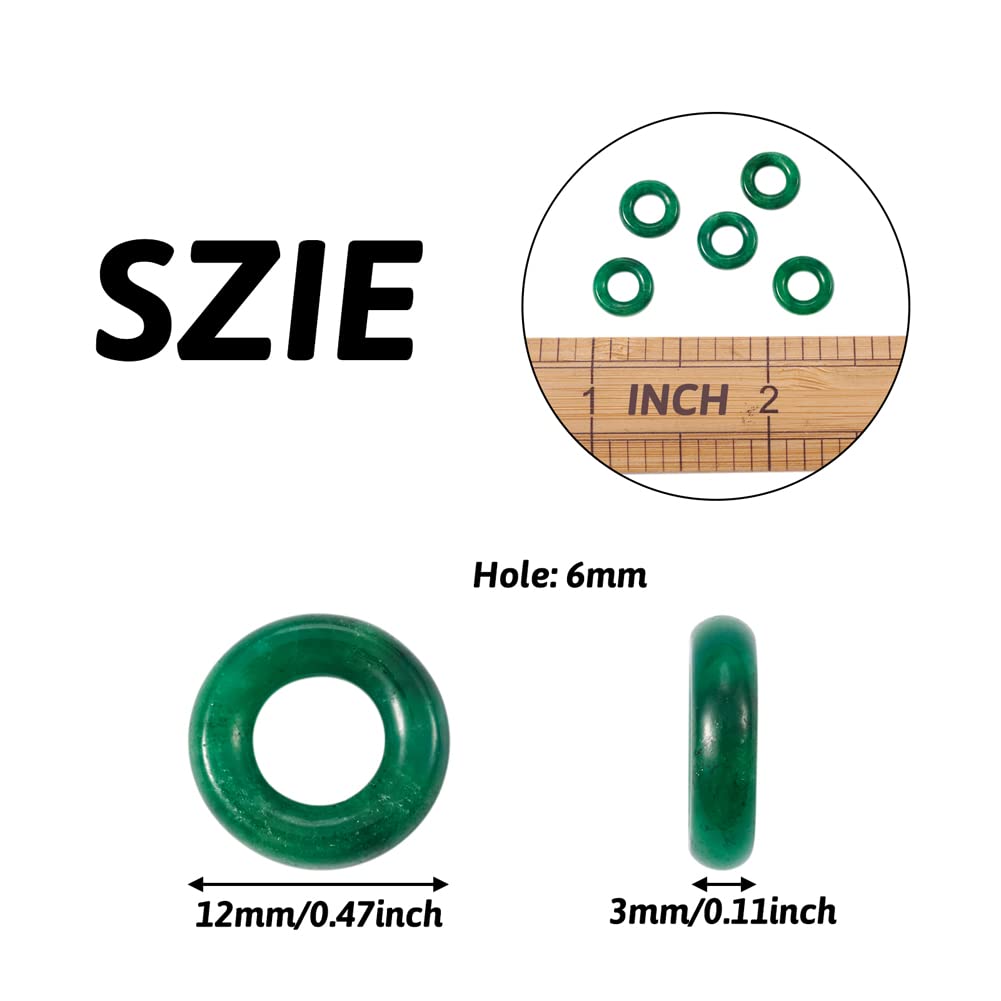 Fashewelry 10Pcs 12mm Natural Myanmar Jade Gemstone European Beads Polished Precious Stone Hollow Donut Charms Healing Chakra Birthstone Large Hole Loose Spacers for Jewelry Making 6mm Hole