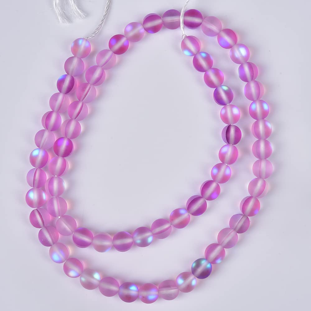 Asingeloo 60PCS 6mm Natural Light Purple Mystic Aura Quartz Gemstone Frosted Matte Titanium Round Loose Spacer Beads 15 inch Full Strand Crystal Healing Power Quartz