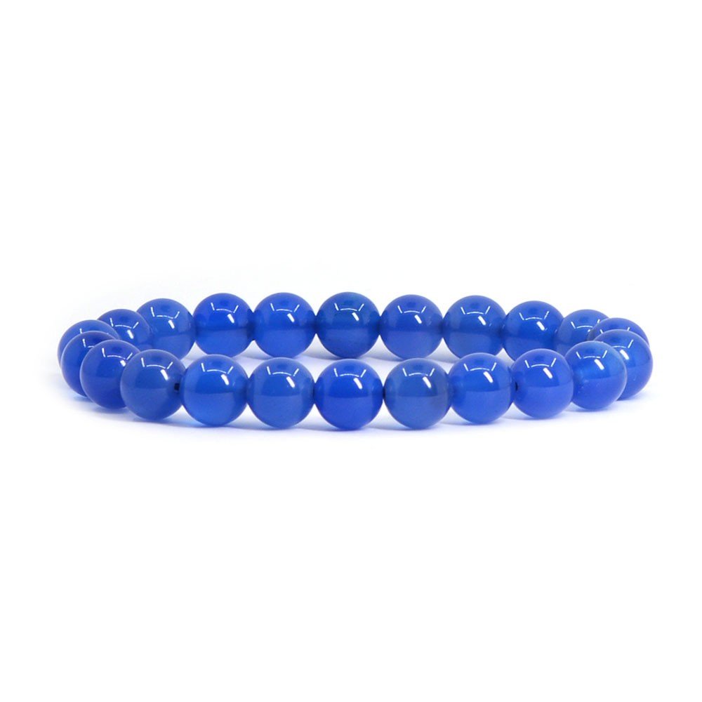Justinstones Blue Agate Gemstone 8mm Round Beads Stretch Bracelet 7 Inch Unisex