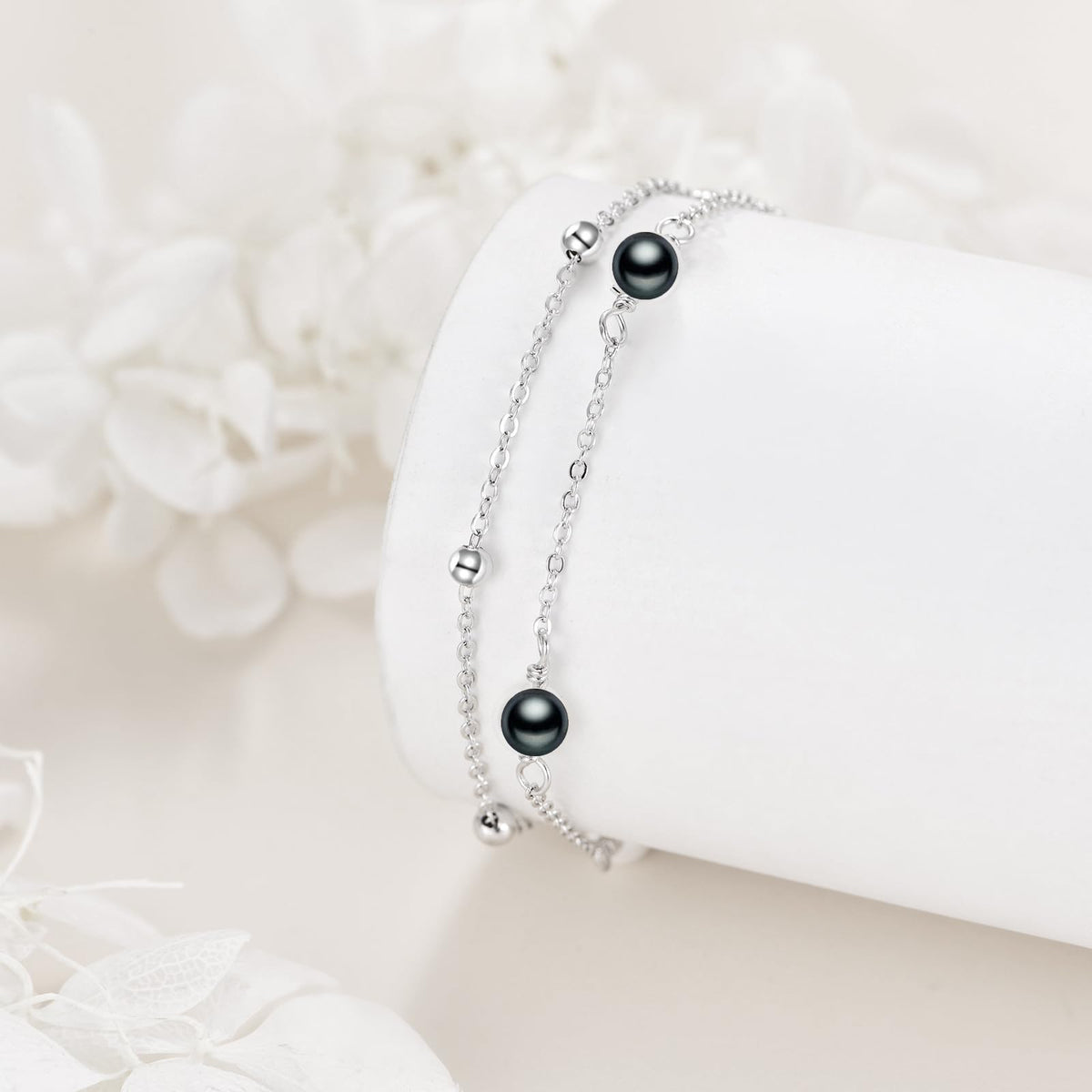 CRMAD Black Pearl Bracelet Anklet for Women Sterling Silver Beach Jewelry Gift for Women (black pearl, bracelet 7+2'')