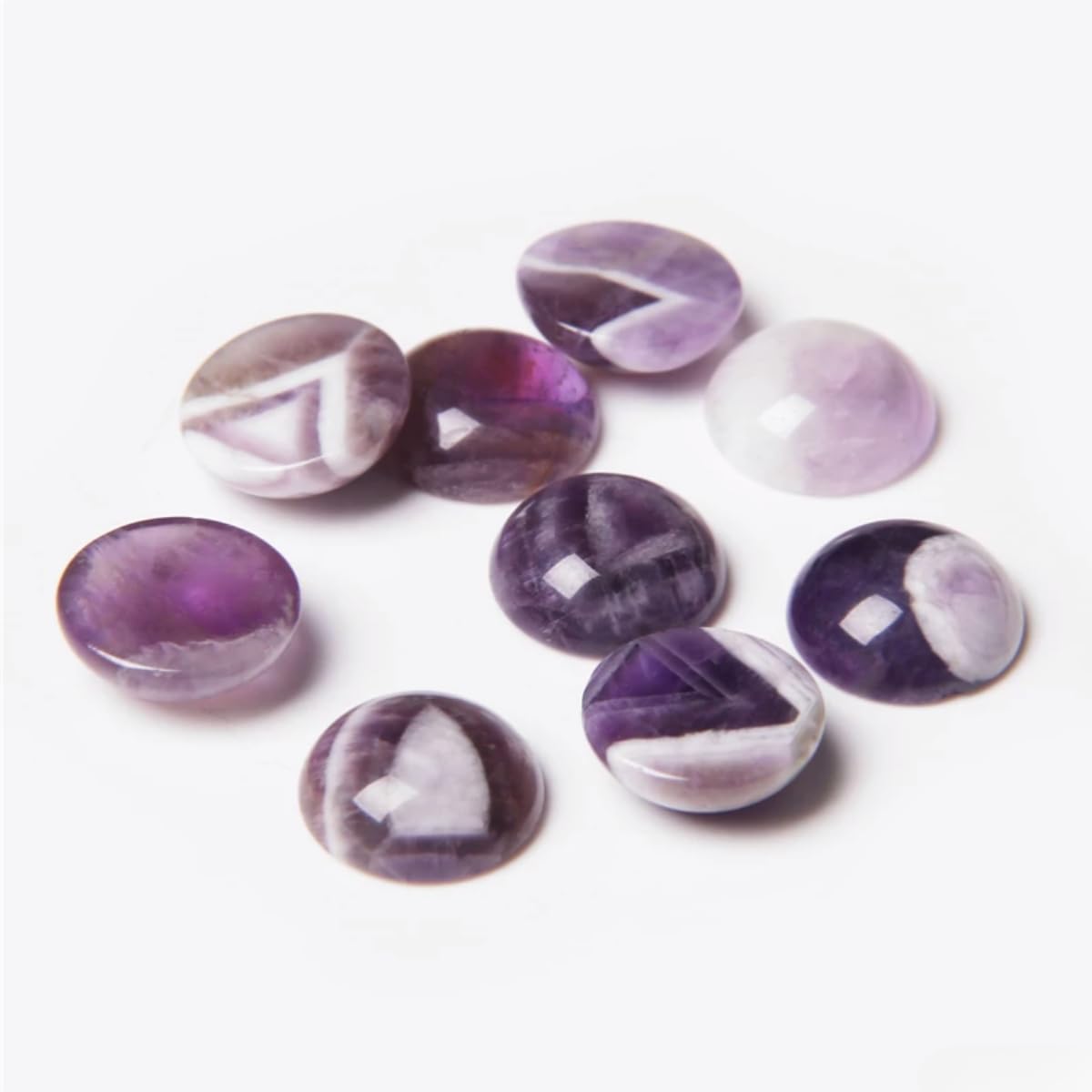 2TTFishoo 20pcs 6mm Natural Stone No Hole Amethyst Semicircle Smooth Cabochons Beads Healing Chakra Crystal for Jewelry Making Rings Earrings Necklace Bracelet DIY Crafts