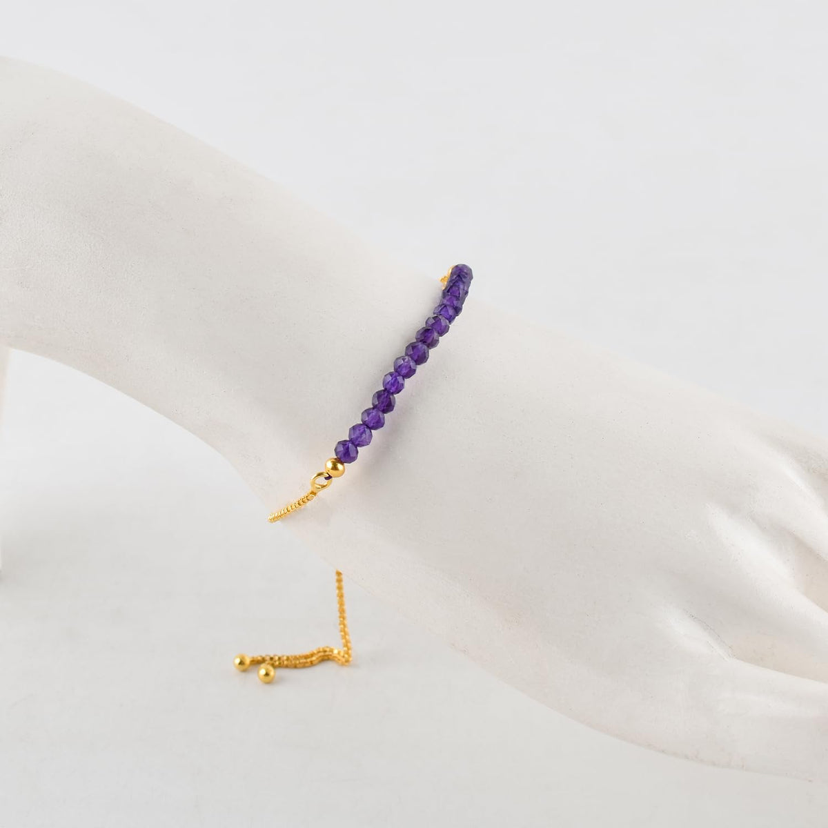 InfinityGemsArt Amethyst Bracelets For Women, Natural February Birthstone Jewelry, Dainty Purple Beads Stone Bolo Slider Crystals Gemstones, 14K Gold Plated Chain, Birthday Valentines Day.