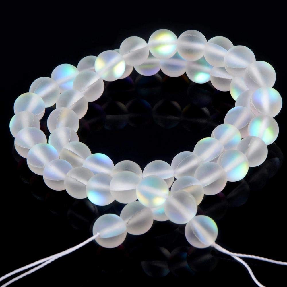 Matte Aurora Crystal Glass Beads Gemstone 6MM White Frosted Glitter Shining Mermaid Round Loose Beads Frosted Moonstone for Jewelry Making